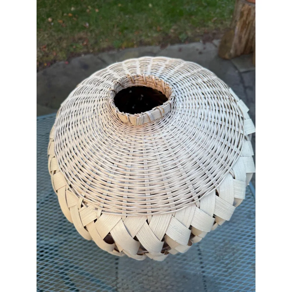 Large Vintage Woven Palm and Rattan Urn Shape Basket Vase